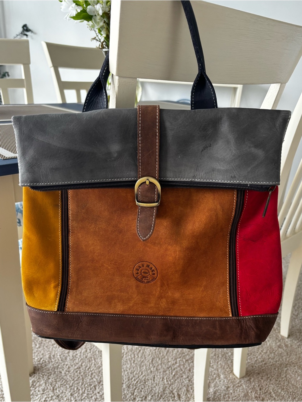 Italian Multi-Color Suede Backpack with Buckle Top